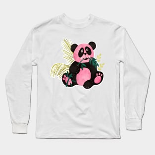 Pink Panda Eating Bamboo Long Sleeve T-Shirt